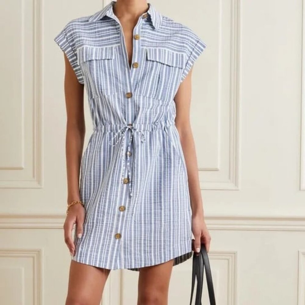 NWT VERONICA BEARD Cris Chambray Striped Mini Shirt Dress L MSRP $378